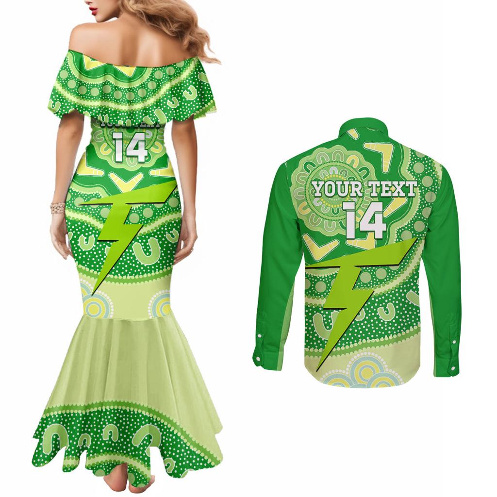 Custom BBL Thunder Cricket Couples Matching Mermaid Dress and Long Sleeve Button Shirt 2024 Aboriginal Art