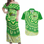 Custom BBL Thunder Cricket Couples Matching Off Shoulder Maxi Dress and Hawaiian Shirt 2024 Aboriginal Art