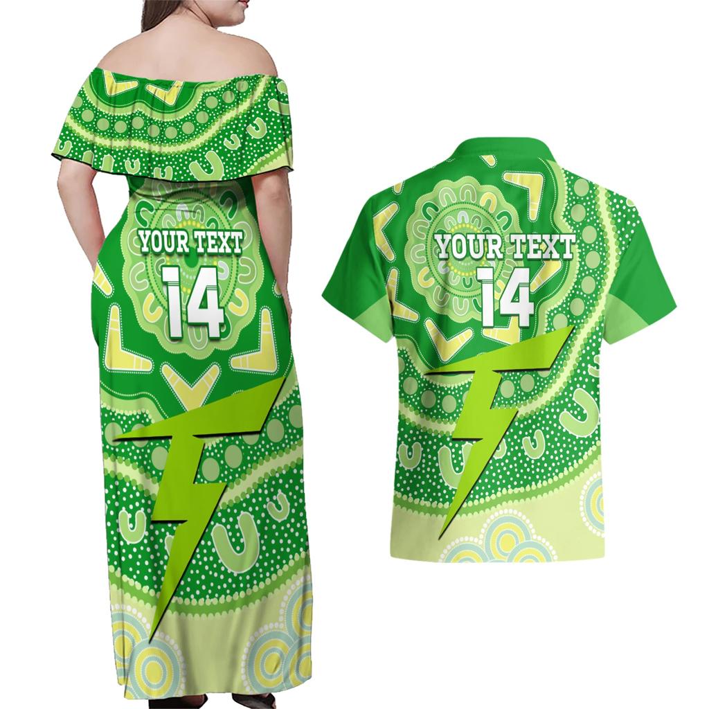 Custom BBL Thunder Cricket Couples Matching Off Shoulder Maxi Dress and Hawaiian Shirt 2024 Aboriginal Art