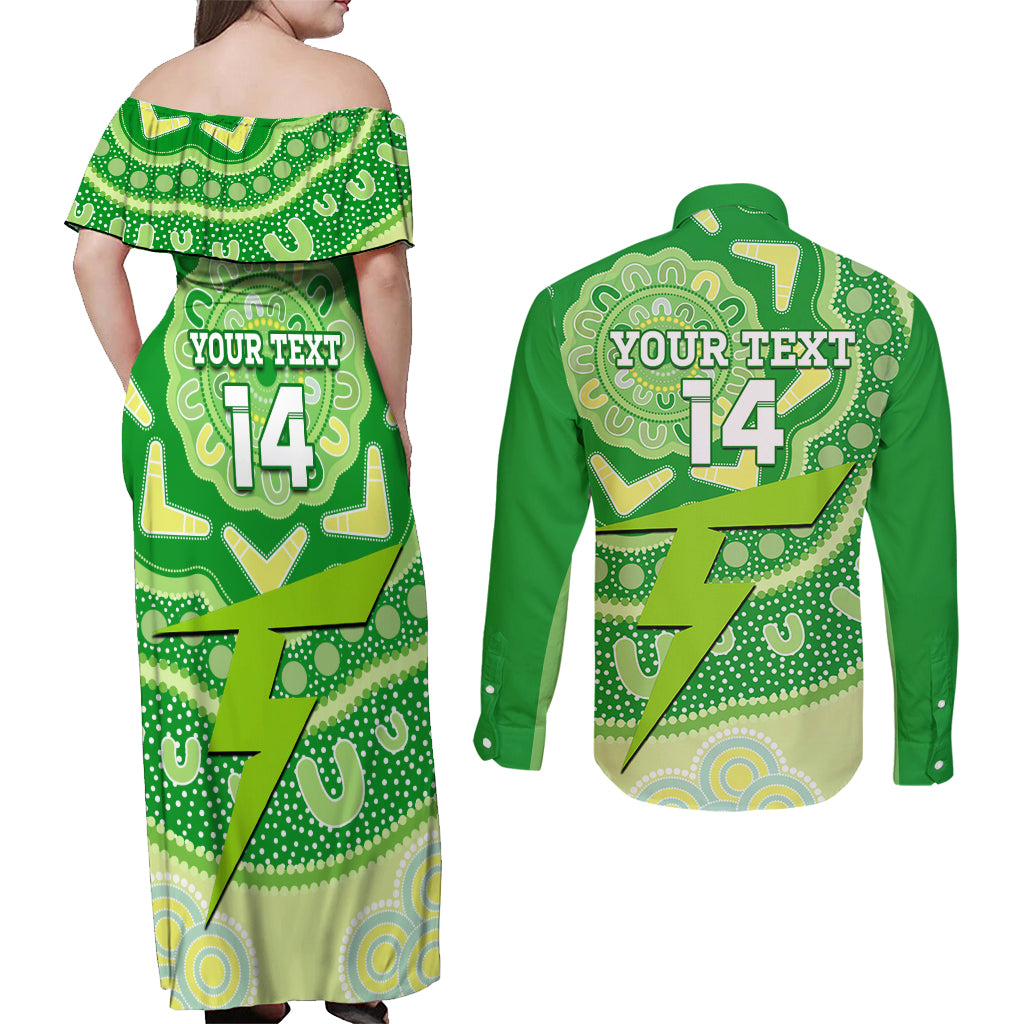 Custom BBL Thunder Cricket Couples Matching Off Shoulder Maxi Dress and Long Sleeve Button Shirt 2024 Aboriginal Art