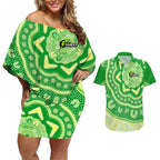 Custom BBL Thunder Cricket Couples Matching Off Shoulder Short Dress and Hawaiian Shirt 2024 Aboriginal Art