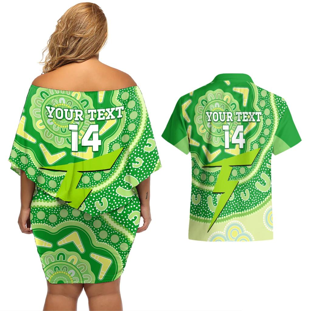 Custom BBL Thunder Cricket Couples Matching Off Shoulder Short Dress and Hawaiian Shirt 2024 Aboriginal Art