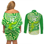 Custom BBL Thunder Cricket Couples Matching Off Shoulder Short Dress and Long Sleeve Button Shirt 2024 Aboriginal Art