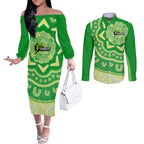 Custom BBL Thunder Cricket Couples Matching Off The Shoulder Long Sleeve Dress and Long Sleeve Button Shirt 2024 Aboriginal Art