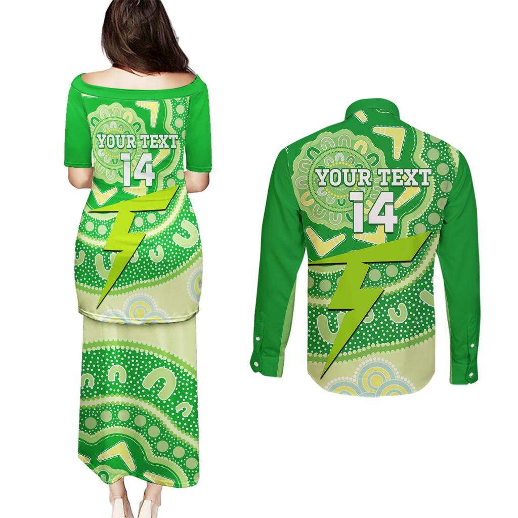 Custom BBL Thunder Cricket Couples Matching Puletasi and Long Sleeve Button Shirt 2024 Aboriginal Art