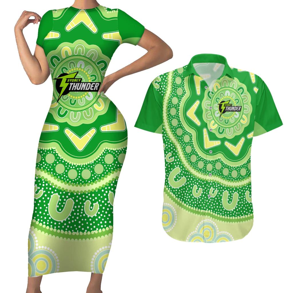 Custom BBL Thunder Cricket Couples Matching Short Sleeve Bodycon Dress and Hawaiian Shirt 2024 Aboriginal Art
