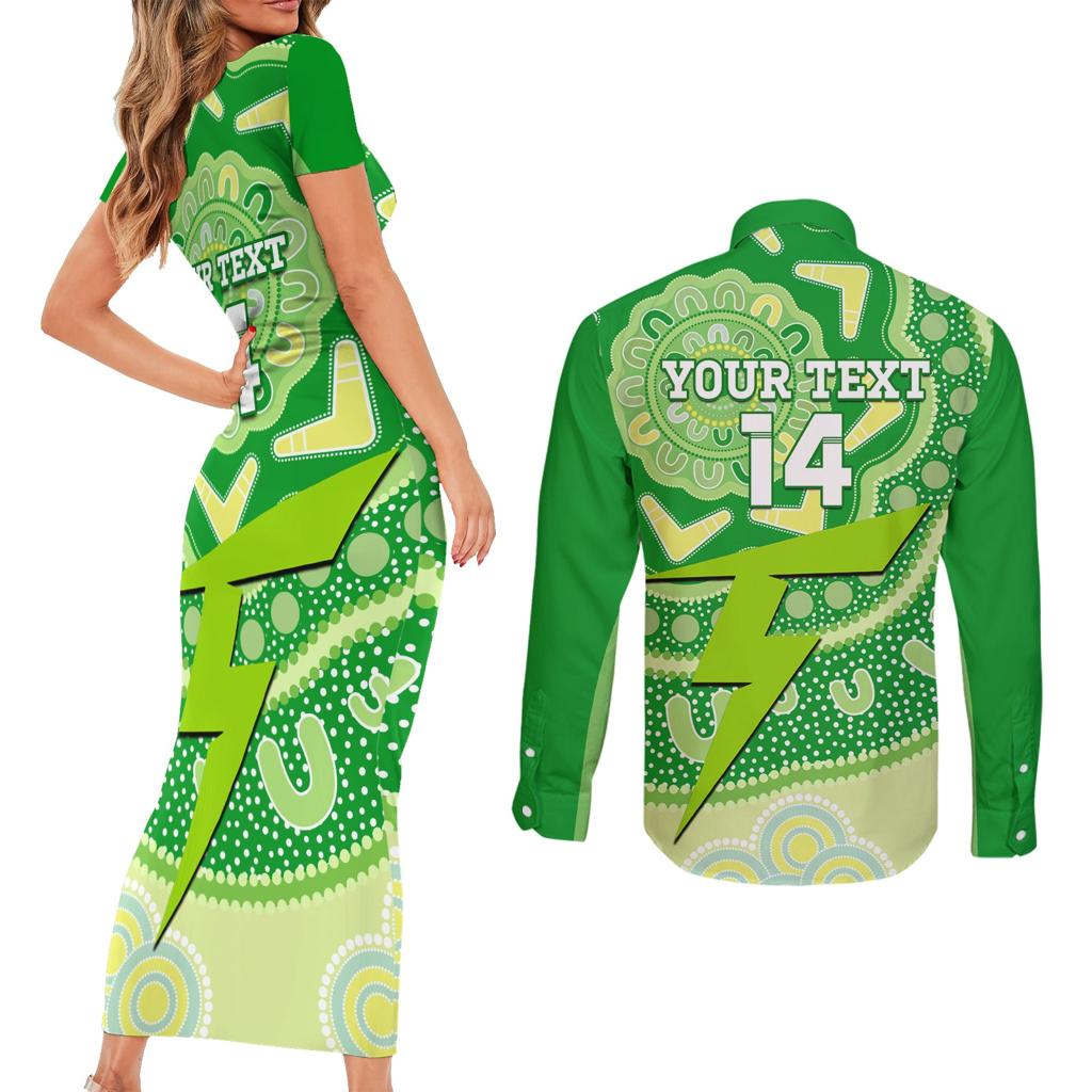 Custom BBL Thunder Cricket Couples Matching Short Sleeve Bodycon Dress and Long Sleeve Button Shirt 2024 Aboriginal Art