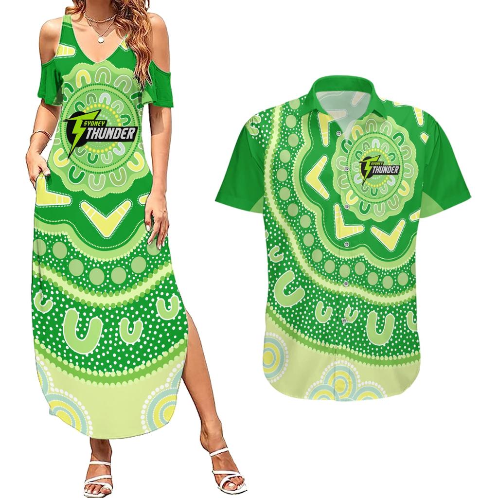 Custom BBL Thunder Cricket Couples Matching Summer Maxi Dress and Hawaiian Shirt 2024 Aboriginal Art