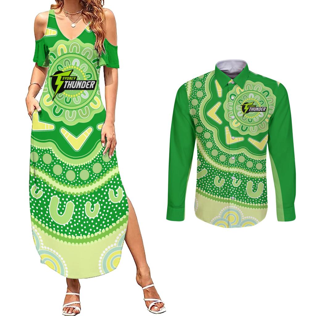 Custom BBL Thunder Cricket Couples Matching Summer Maxi Dress and Long Sleeve Button Shirt 2024 Aboriginal Art