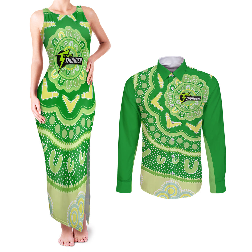 Custom BBL Thunder Cricket Couples Matching Tank Maxi Dress and Long Sleeve Button Shirt 2024 Aboriginal Art