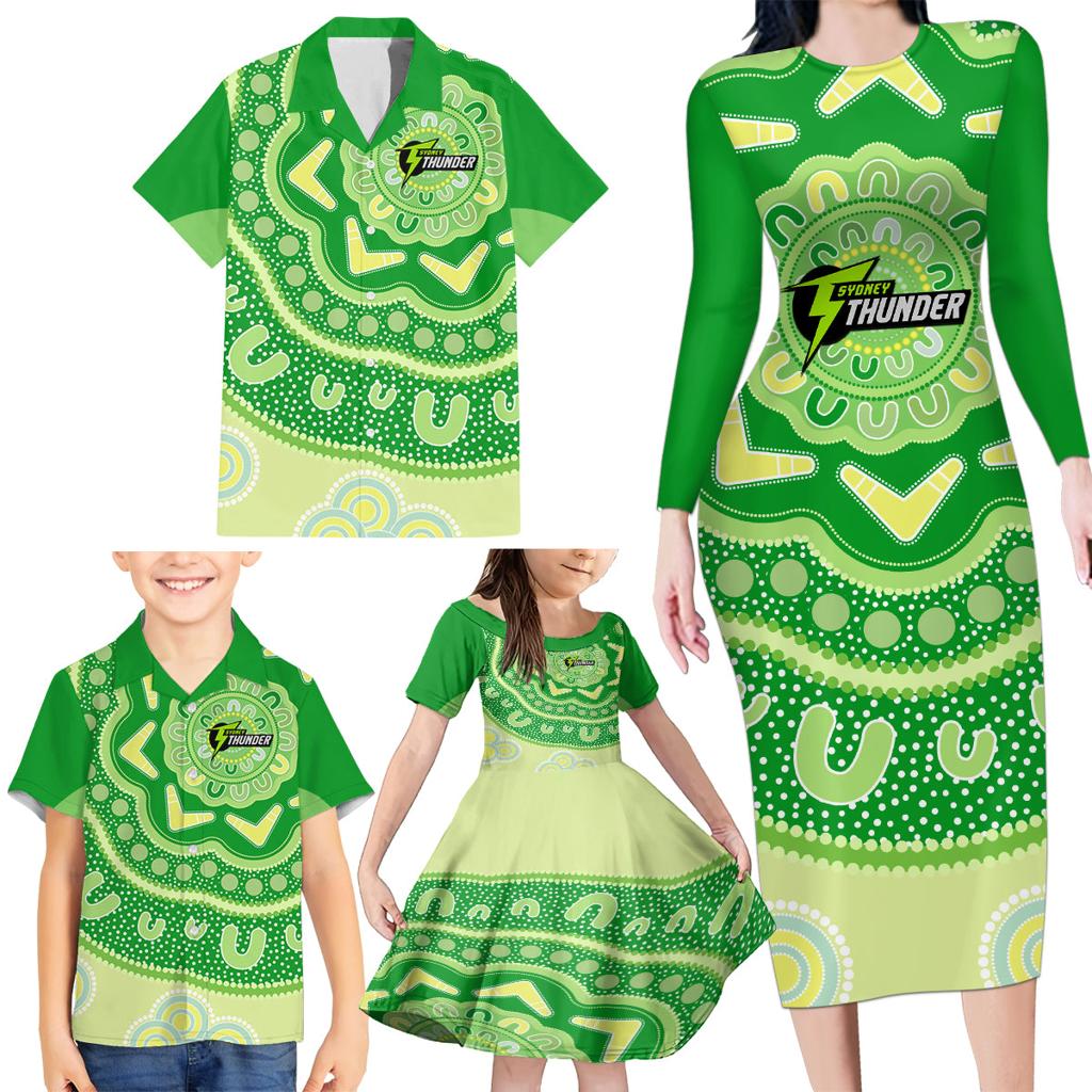 Custom BBL Thunder Cricket Family Matching Long Sleeve Bodycon Dress and Hawaiian Shirt 2024 Aboriginal Art