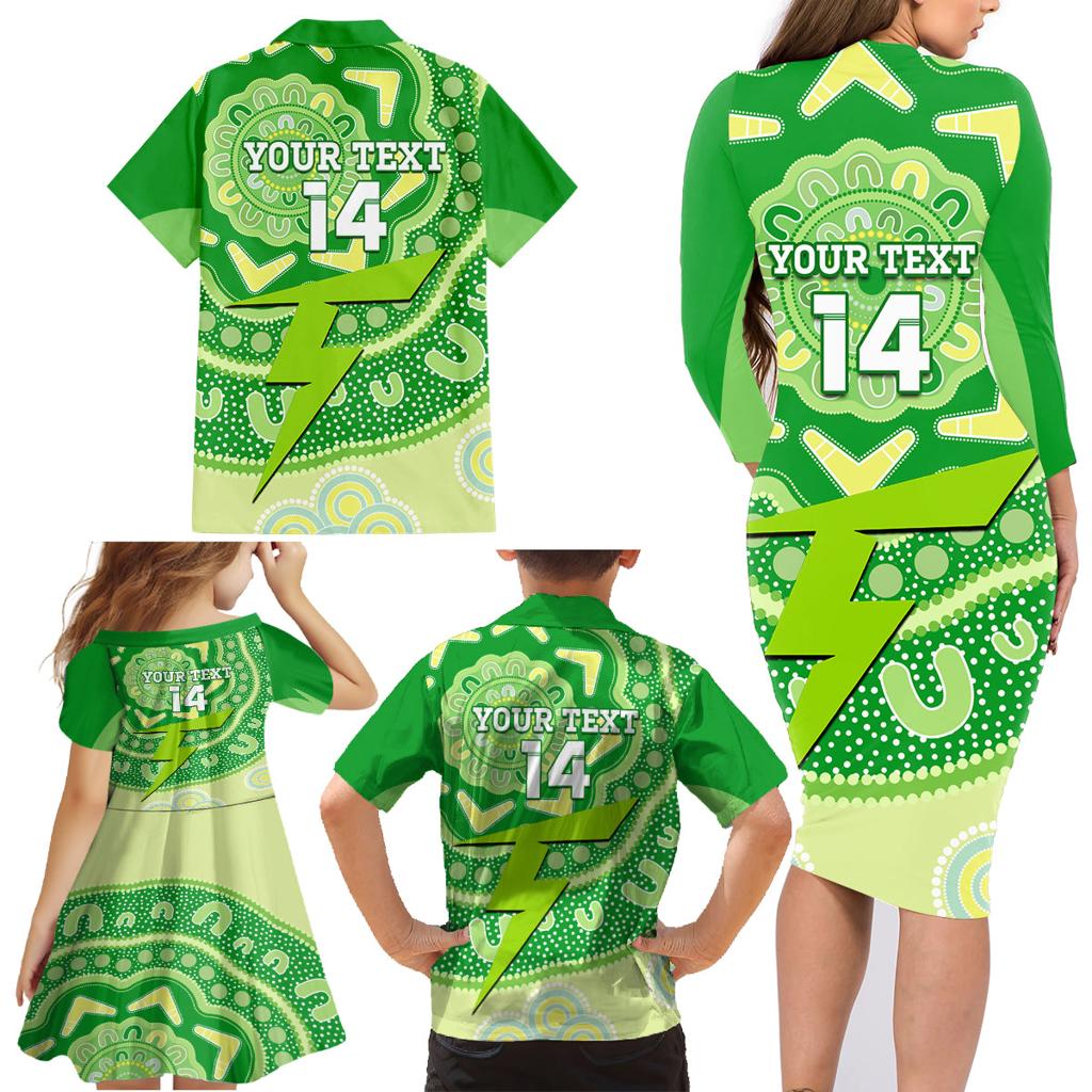 Custom BBL Thunder Cricket Family Matching Long Sleeve Bodycon Dress and Hawaiian Shirt 2024 Aboriginal Art