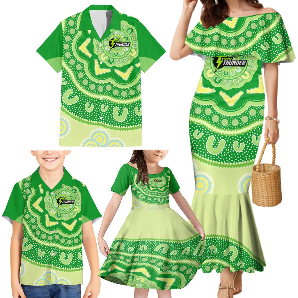 Custom BBL Thunder Cricket Family Matching Mermaid Dress and Hawaiian Shirt 2024 Aboriginal Art