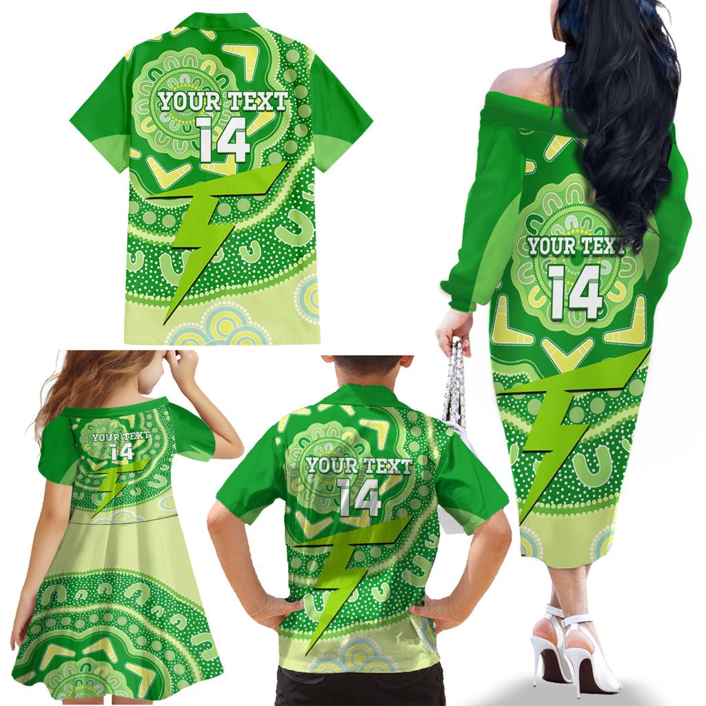 Custom BBL Thunder Cricket Family Matching Off Shoulder Long Sleeve Dress and Hawaiian Shirt 2024 Aboriginal Art