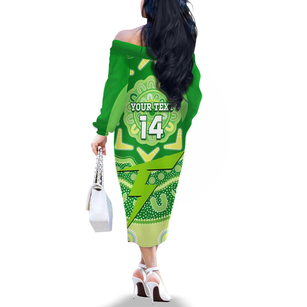 Custom BBL Thunder Cricket Family Matching Off Shoulder Long Sleeve Dress and Hawaiian Shirt 2024 Aboriginal Art