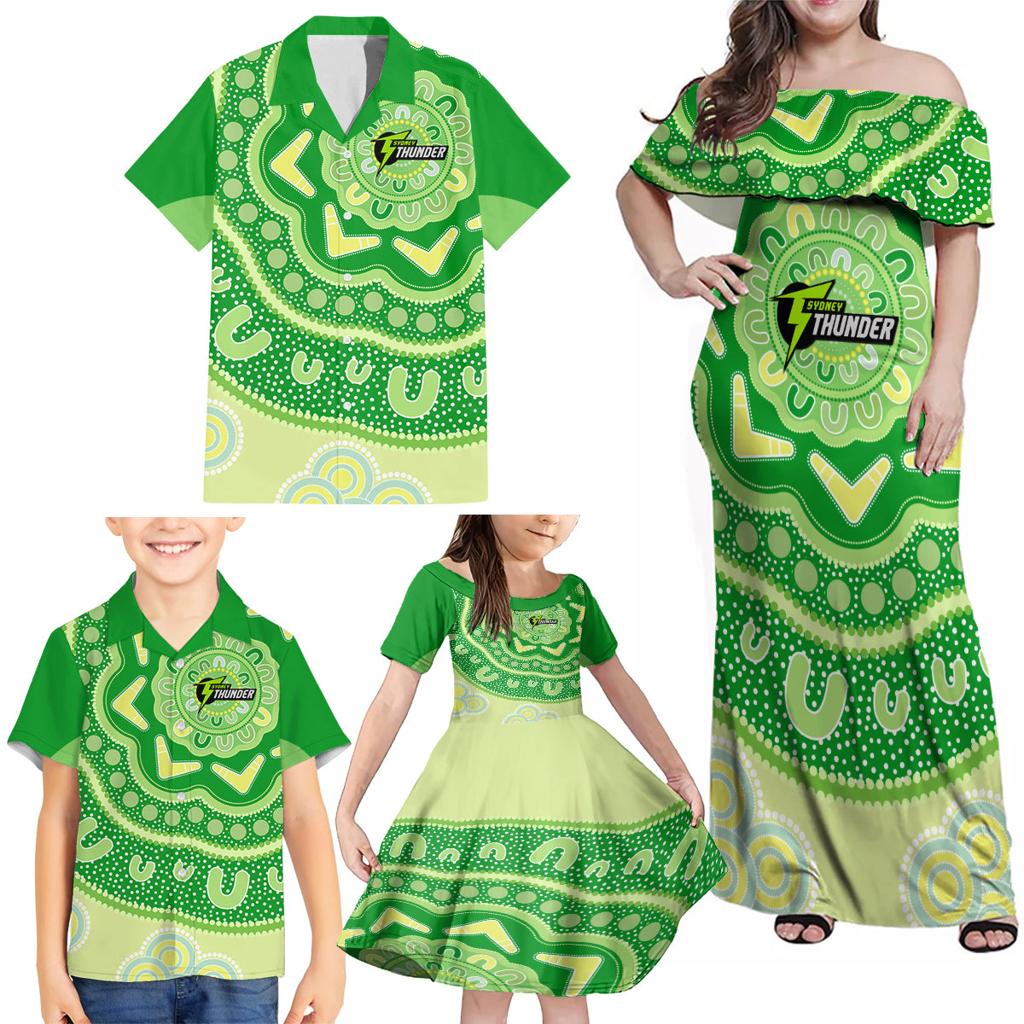 Custom BBL Thunder Cricket Family Matching Off Shoulder Maxi Dress and Hawaiian Shirt 2024 Aboriginal Art