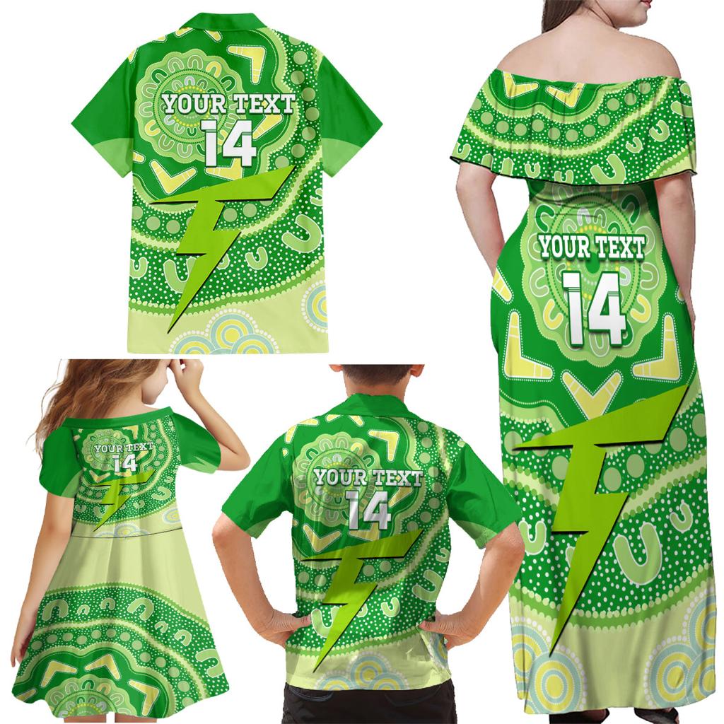 Custom BBL Thunder Cricket Family Matching Off Shoulder Maxi Dress and Hawaiian Shirt 2024 Aboriginal Art