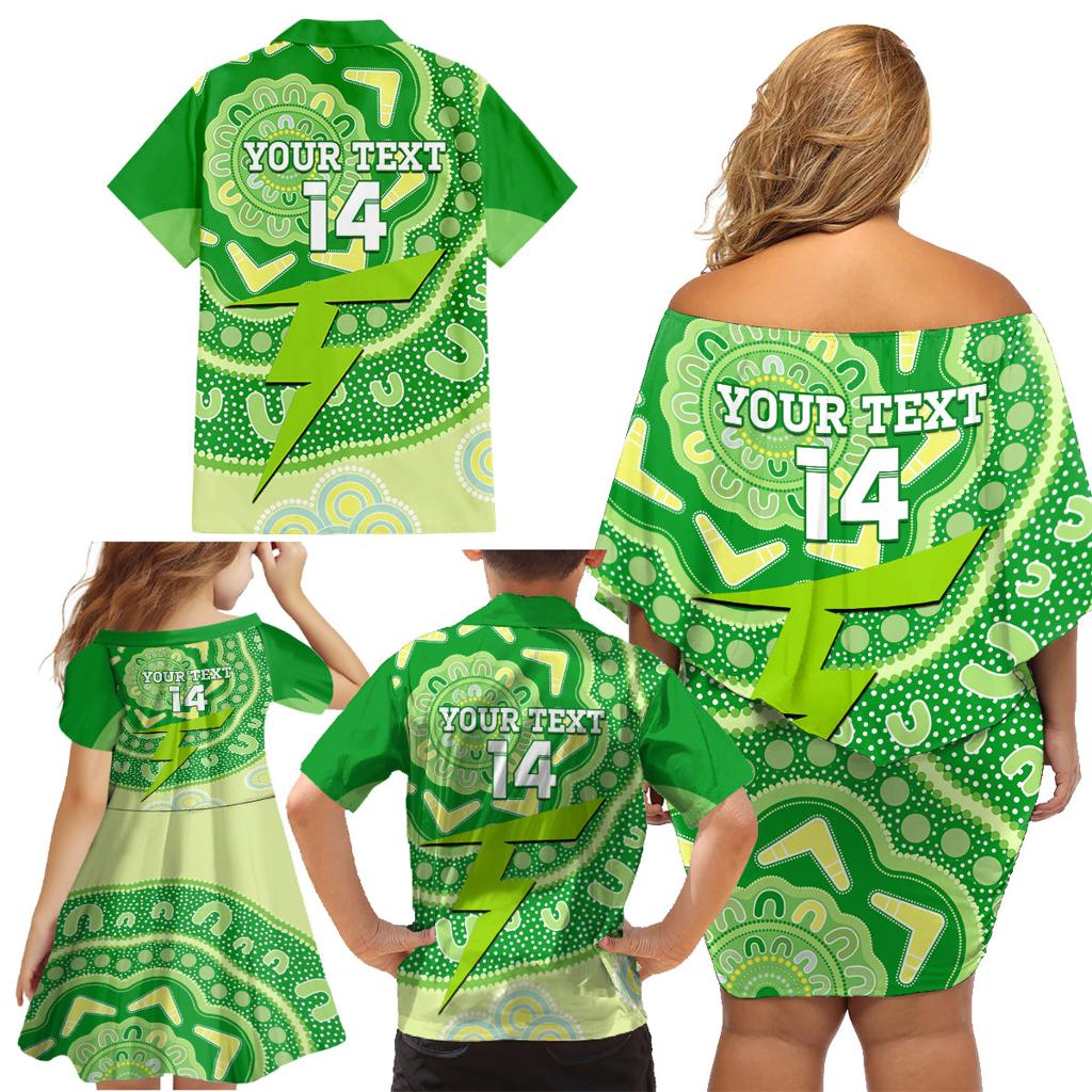 Custom BBL Thunder Cricket Family Matching Off Shoulder Short Dress and Hawaiian Shirt 2024 Aboriginal Art