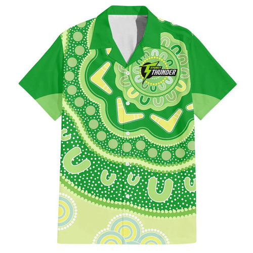 Custom BBL Thunder Cricket Family Matching Off Shoulder Short Dress and Hawaiian Shirt 2024 Aboriginal Art