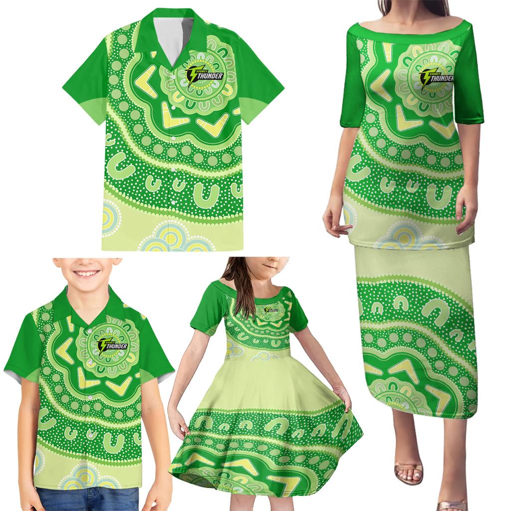 Custom BBL Thunder Cricket Family Matching Puletasi and Hawaiian Shirt 2024 Aboriginal Art
