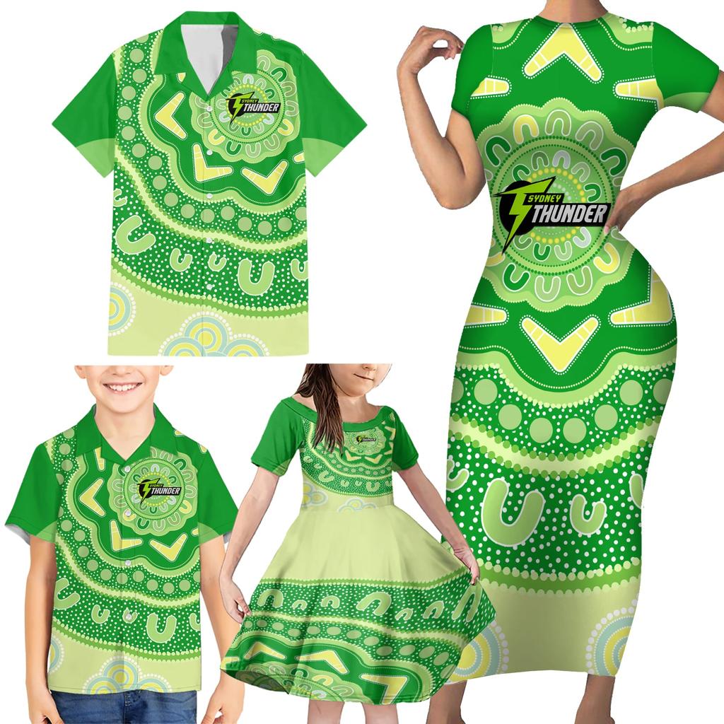 Custom BBL Thunder Cricket Family Matching Short Sleeve Bodycon Dress and Hawaiian Shirt 2024 Aboriginal Art