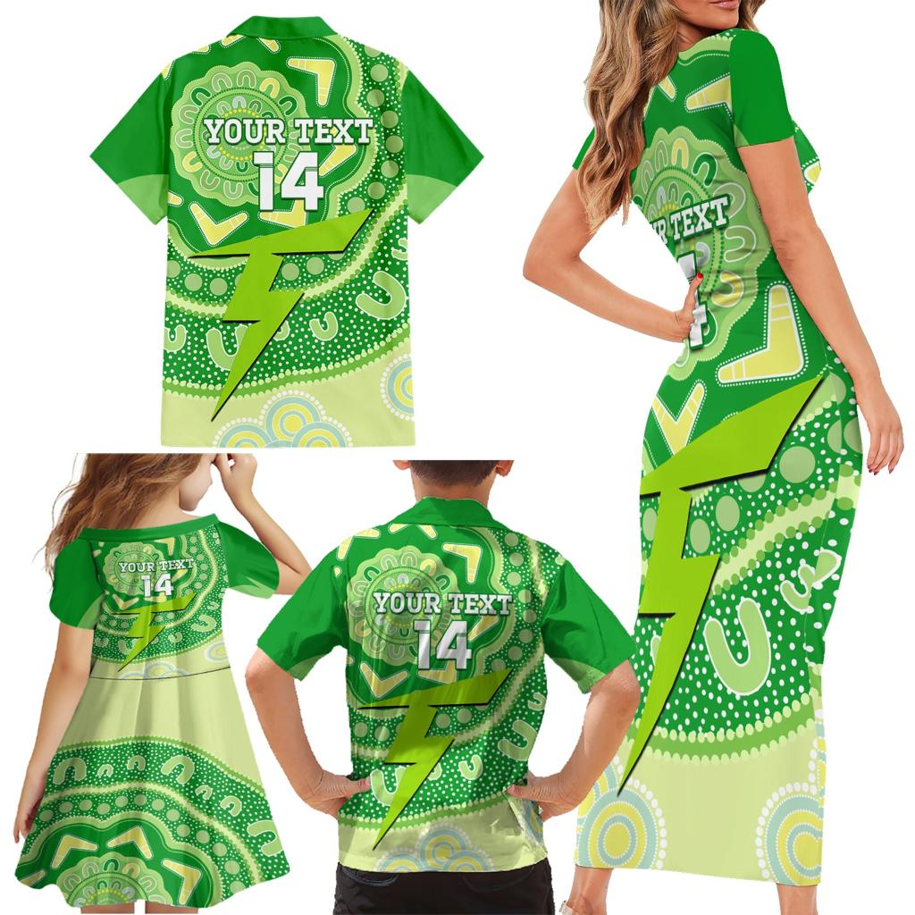 Custom BBL Thunder Cricket Family Matching Short Sleeve Bodycon Dress and Hawaiian Shirt 2024 Aboriginal Art