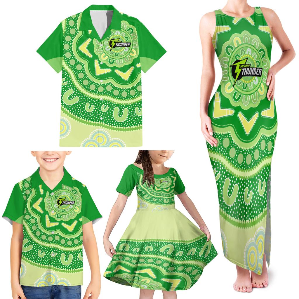 Custom BBL Thunder Cricket Family Matching Tank Maxi Dress and Hawaiian Shirt 2024 Aboriginal Art