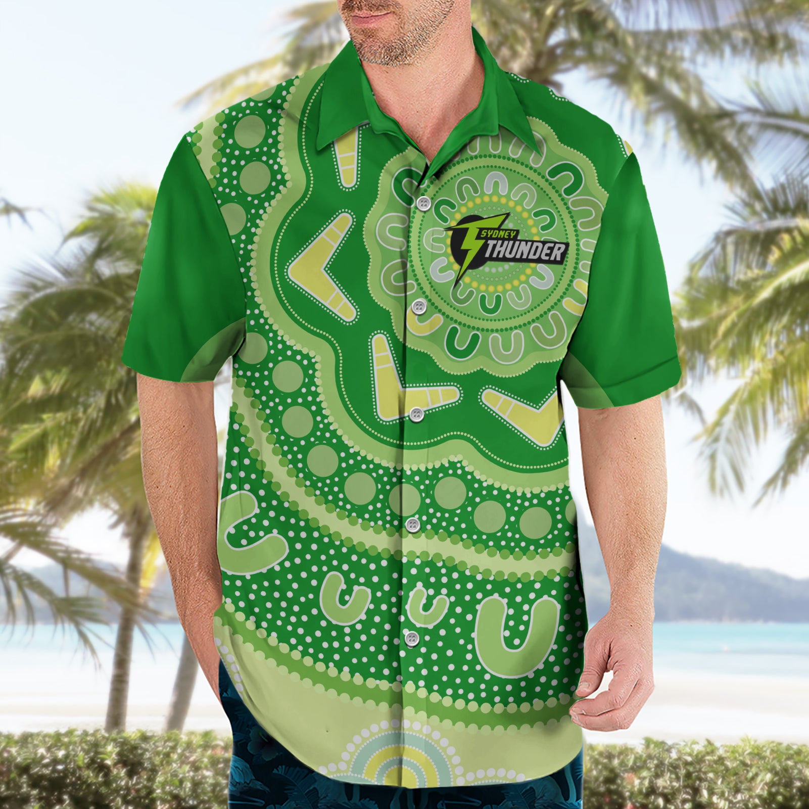 Custom BBL Thunder Cricket Hawaiian Shirt 2024 Aboriginal Art