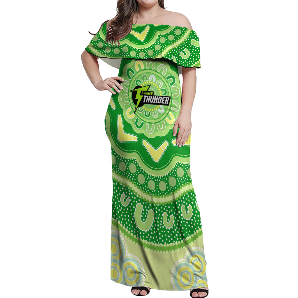 Custom BBL Thunder Cricket Off Shoulder Maxi Dress 2024 Aboriginal Art