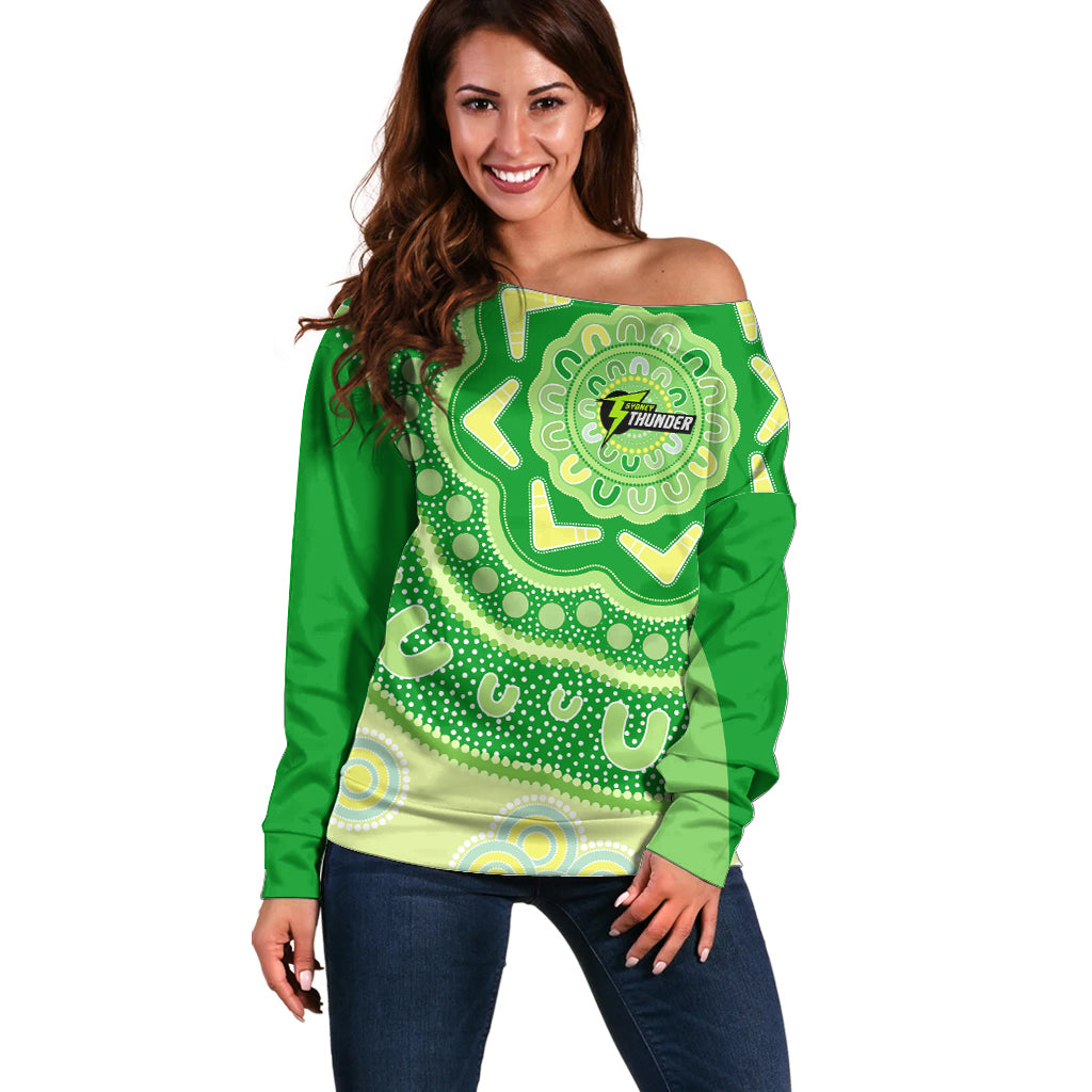 Custom BBL Thunder Cricket Off Shoulder Sweater 2024 Aboriginal Art