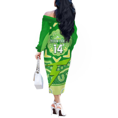 Custom BBL Thunder Cricket Off The Shoulder Long Sleeve Dress 2024 Aboriginal Art