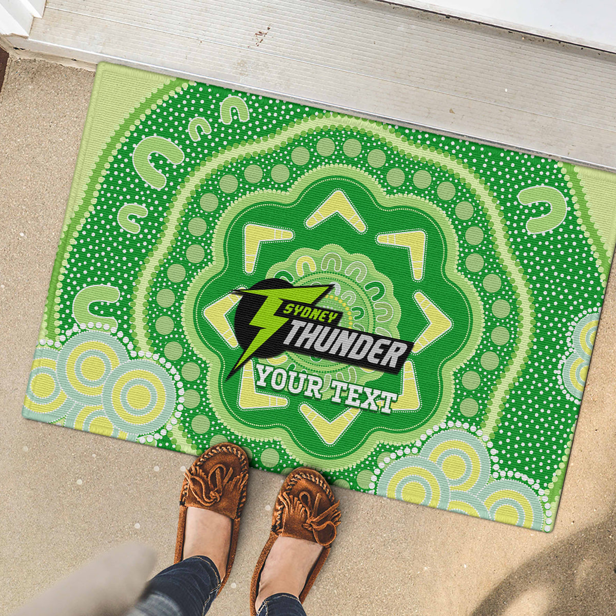 Custom BBL Thunder Cricket Rubber Doormat 2024 Aboriginal Art