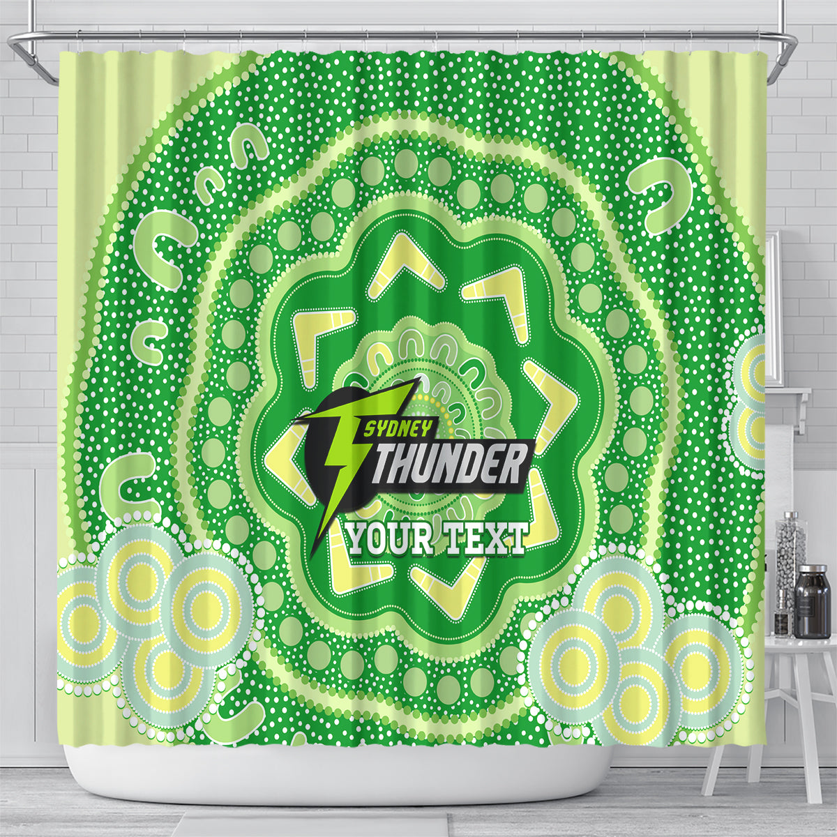 Custom BBL Thunder Cricket Shower Curtain 2024 Aboriginal Art