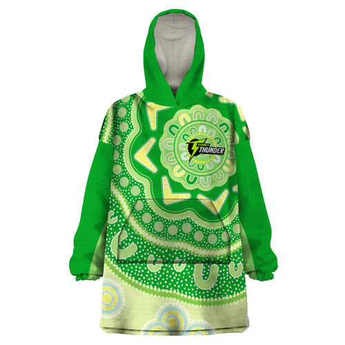 Custom BBL Thunder Cricket Wearable Blanket Hoodie 2024 Aboriginal Art