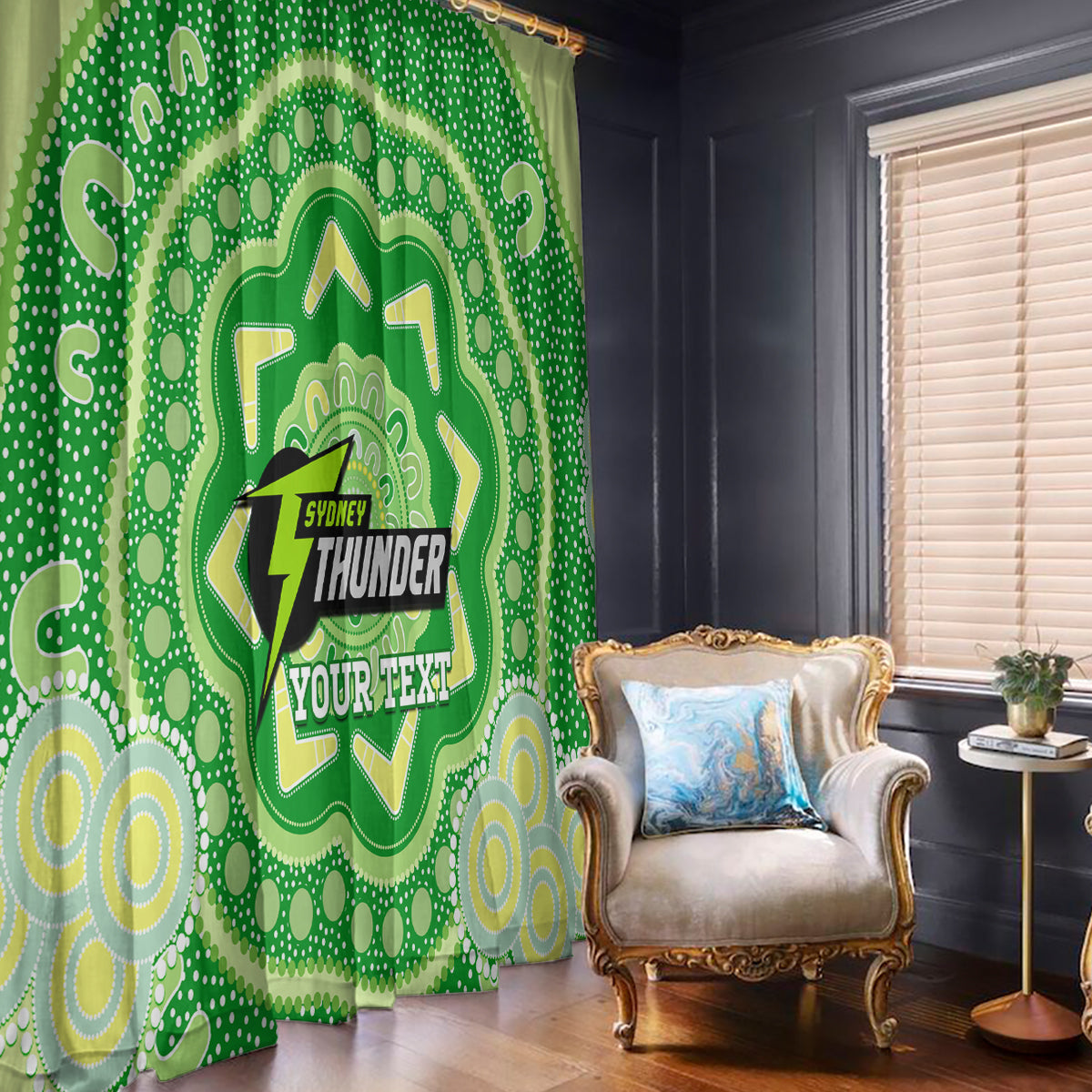 Custom BBL Thunder Cricket Window Curtain 2024 Aboriginal Art