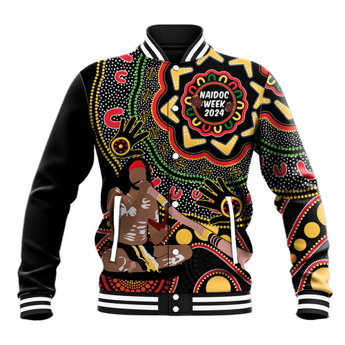 Australia Didgeridoo NAIDOC Week 2024 Baseball Jacket Keep The Fire Burning Blak Loud and Proud