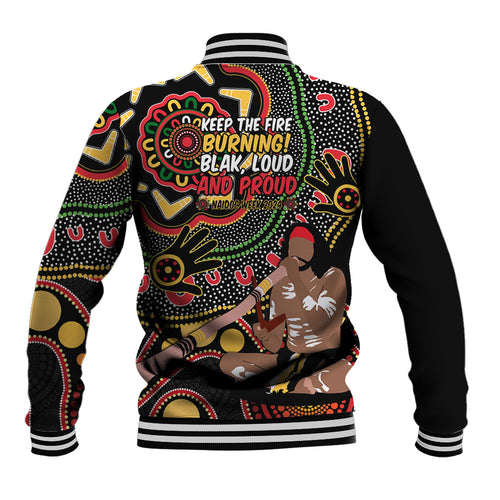 Australia Didgeridoo NAIDOC Week 2024 Baseball Jacket Keep The Fire Burning Blak Loud and Proud