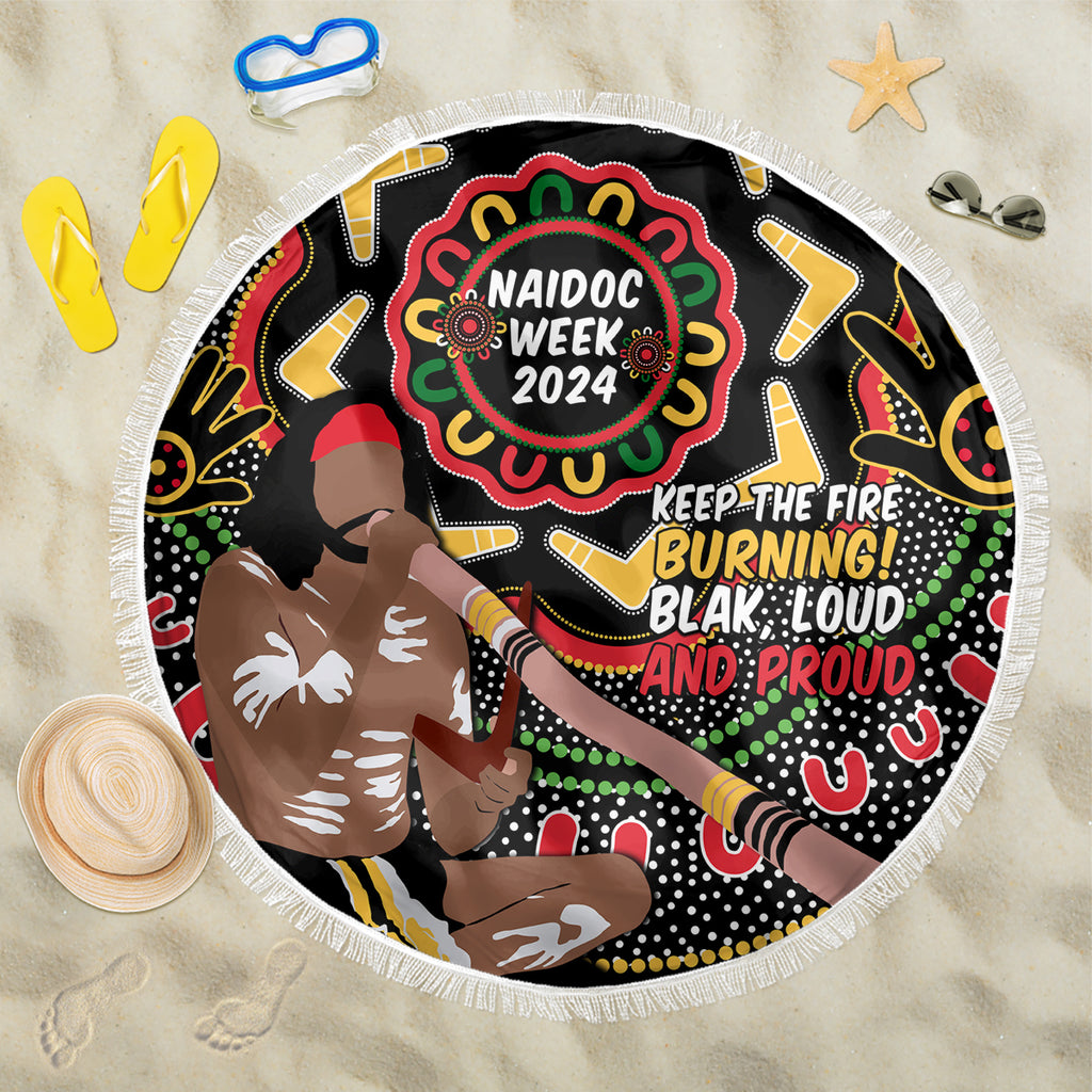 Australia Didgeridoo NAIDOC Week 2024 Beach Blanket Keep The Fire Burning Blak Loud and Proud