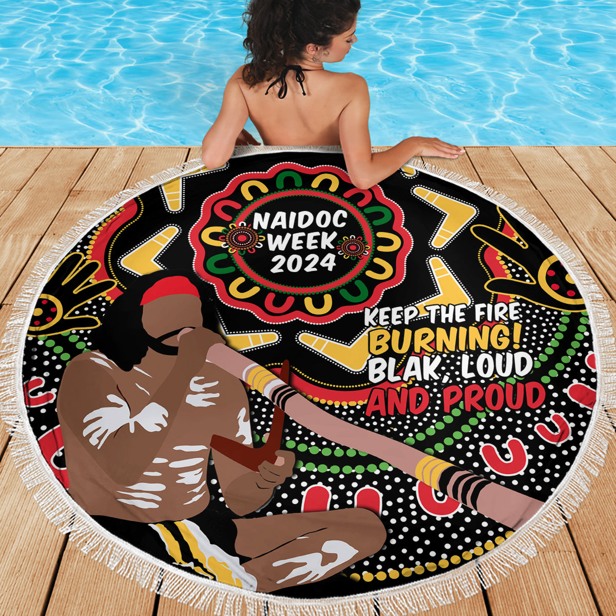 Australia Didgeridoo NAIDOC Week 2024 Beach Blanket Keep The Fire Burning Blak Loud and Proud