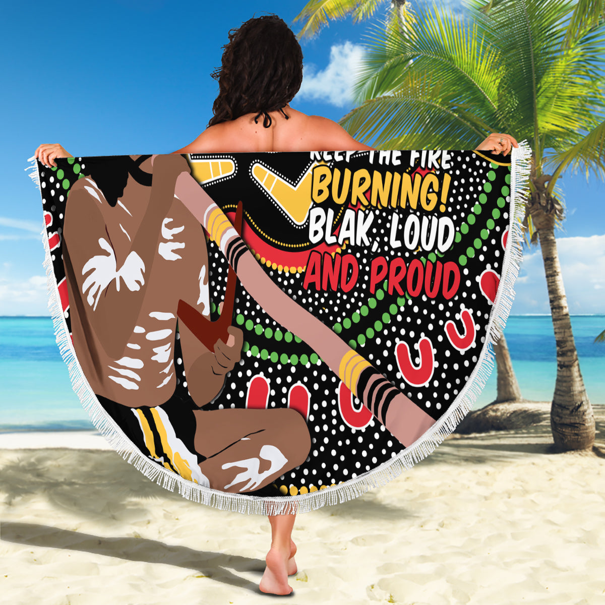Australia Didgeridoo NAIDOC Week 2024 Beach Blanket Keep The Fire Burning Blak Loud and Proud