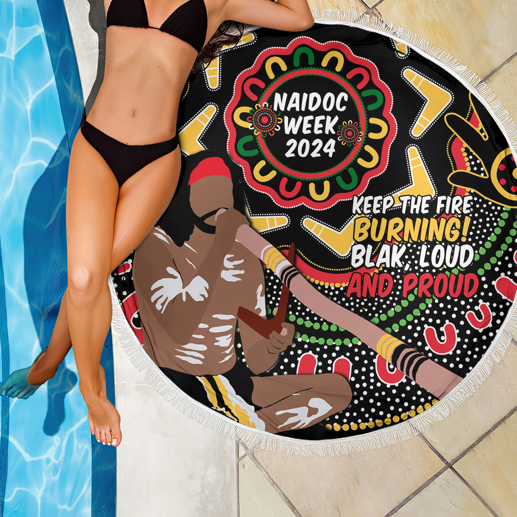 Australia Didgeridoo NAIDOC Week 2024 Beach Blanket Keep The Fire Burning Blak Loud and Proud