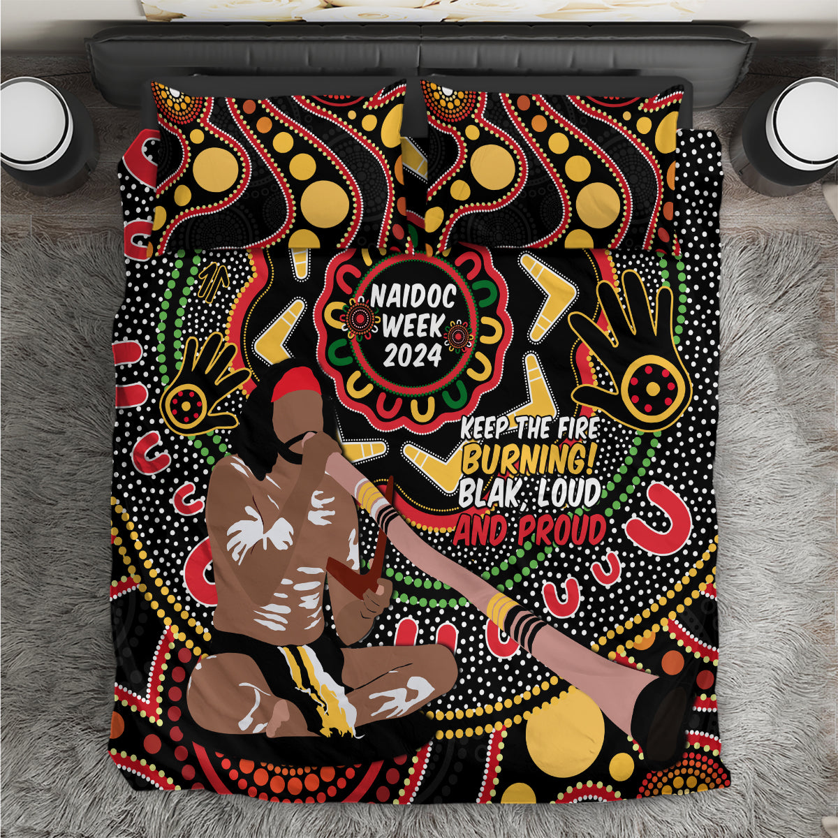 Australia Didgeridoo NAIDOC Week 2024 Bedding Set Keep The Fire Burning Blak Loud and Proud