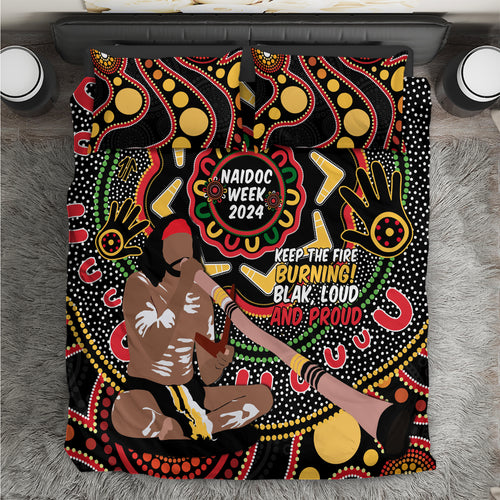 Australia Didgeridoo NAIDOC Week 2024 Bedding Set Keep The Fire Burning Blak Loud and Proud