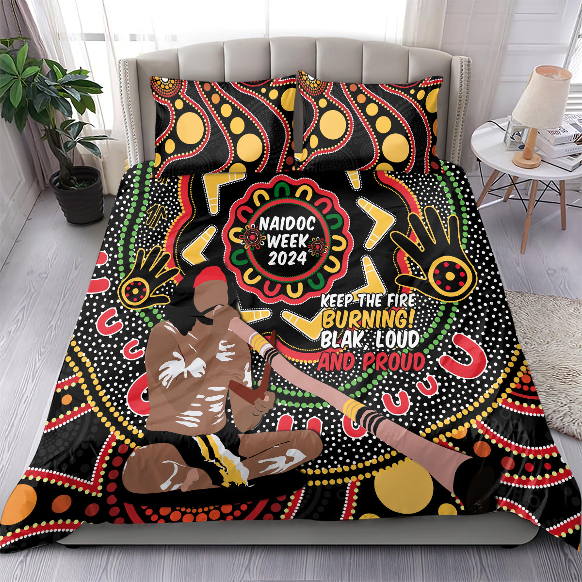Australia Didgeridoo NAIDOC Week 2024 Bedding Set Keep The Fire Burning Blak Loud and Proud