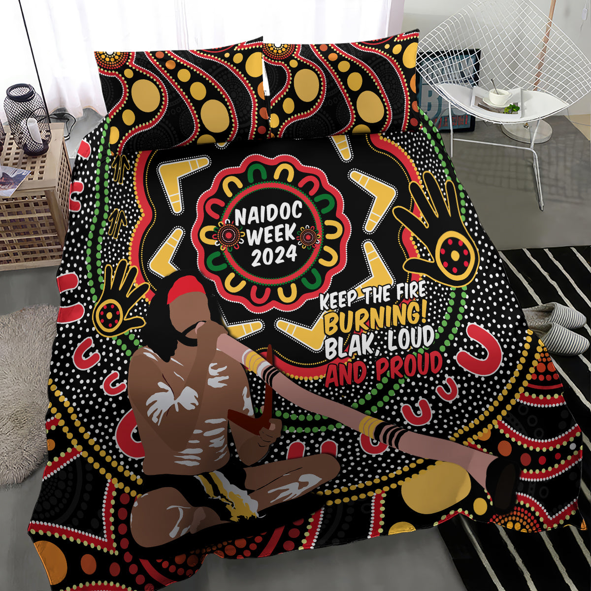 Australia Didgeridoo NAIDOC Week 2024 Bedding Set Keep The Fire Burning Blak Loud and Proud