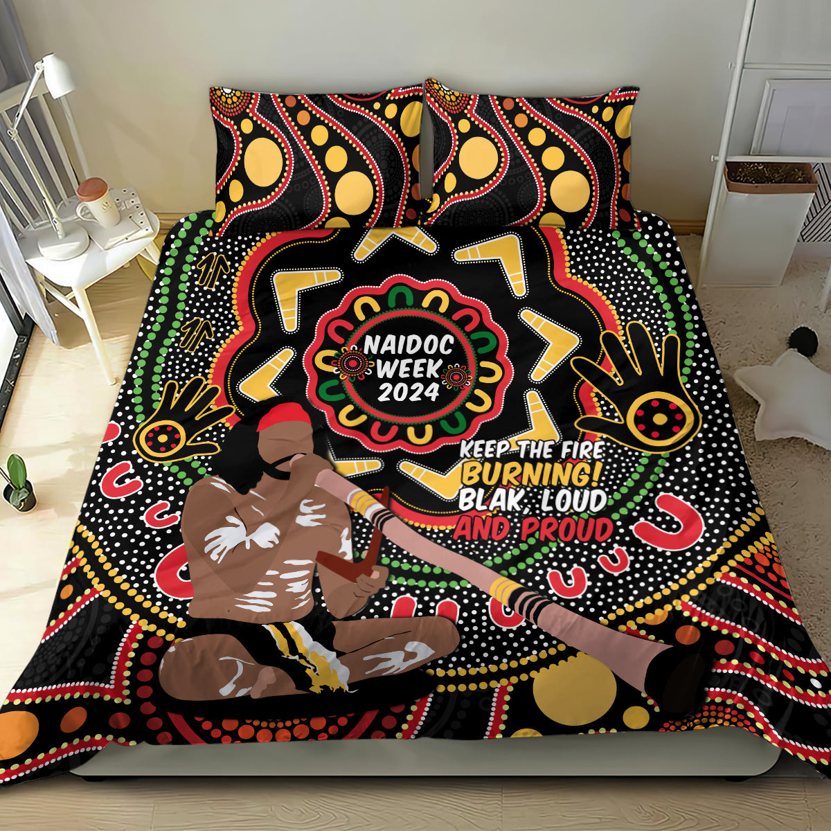Australia Didgeridoo NAIDOC Week 2024 Bedding Set Keep The Fire Burning Blak Loud and Proud