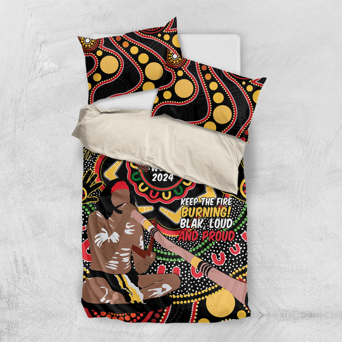 Australia Didgeridoo NAIDOC Week 2024 Bedding Set Keep The Fire Burning Blak Loud and Proud