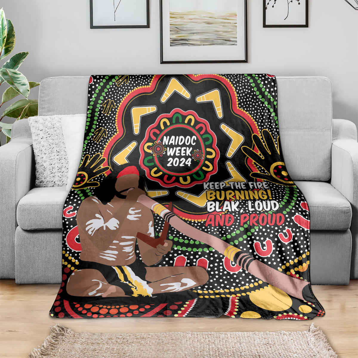 Australia Didgeridoo NAIDOC Week 2024 Blanket Keep The Fire Burning Blak Loud and Proud