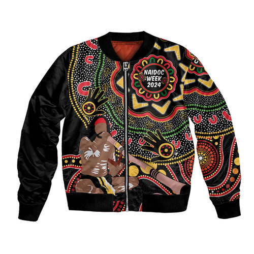Australia Didgeridoo NAIDOC Week 2024 Bomber Jacket Keep The Fire Burning Blak Loud and Proud