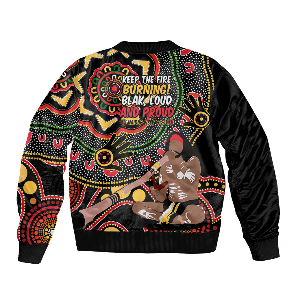 Australia Didgeridoo NAIDOC Week 2024 Bomber Jacket Keep The Fire Burning Blak Loud and Proud